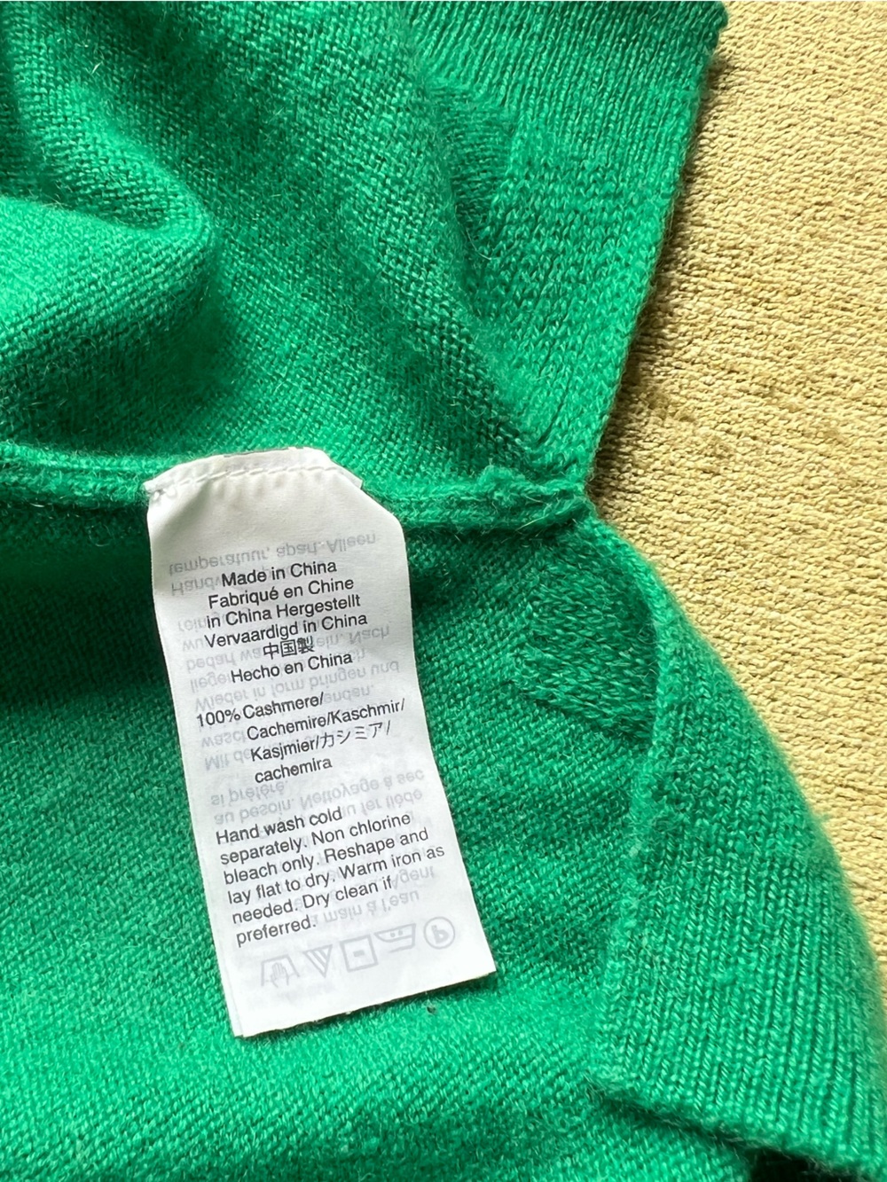 J. Crew Green Crewneck cashmere Sweater with White "Salut!" Script - Picture 4 of 5